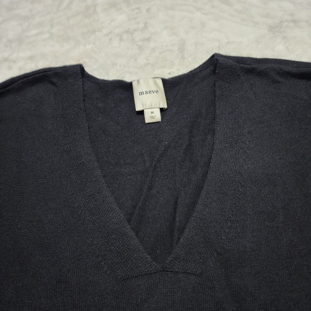 Maeve By Anthropologie V-Neck Pullover Sweater Black Side Slits  Size M - Picture 7 of 12